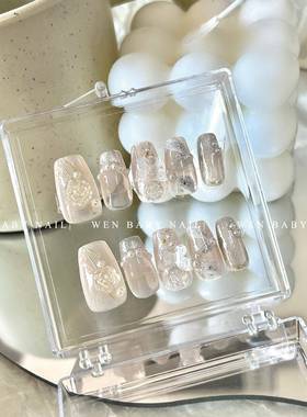 日常简约巨显白山茶花美甲珍珠蝴蝶穿戴甲中短款韩系lns热销榜