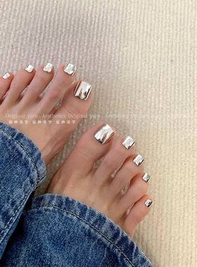 脚趾穿戴甲手工成品可拆卸脚指甲贴片黄黑皮显白韩系lns短甲