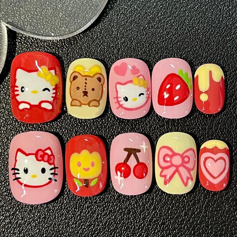 儿童穿戴甲 无毒无味凯蒂猫美甲贴片可爱卡通短款可拆卸成品甲片