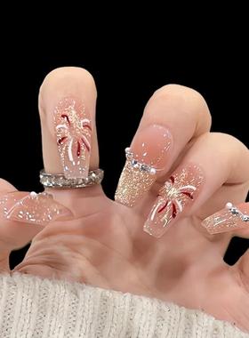 穿戴甲烟花纯手工穿戴甲高级感猫眼美甲巨显白中短款韩系lns