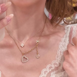 爱我要用心/龙心同款法式少女爱心吊坠水钻项链闪钻锁骨链