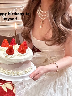 野草莓市场plmmbase复古三层珍珠土星吊坠仿珍珠项链公主生日快乐