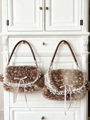 小鹿乱撞/自制2025毛茸茸小鹿包软糯鹿耳朵蕾丝粉色蝴蝶结手提包