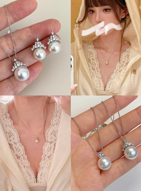 野草莓/冰雪女王   龙心同款重工珍珠水钻皇冠项链耳环套装经典款