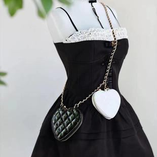 买1送1！爱心子母包女漆皮小香风系列黑色菱格链条斜跨包龙心同款