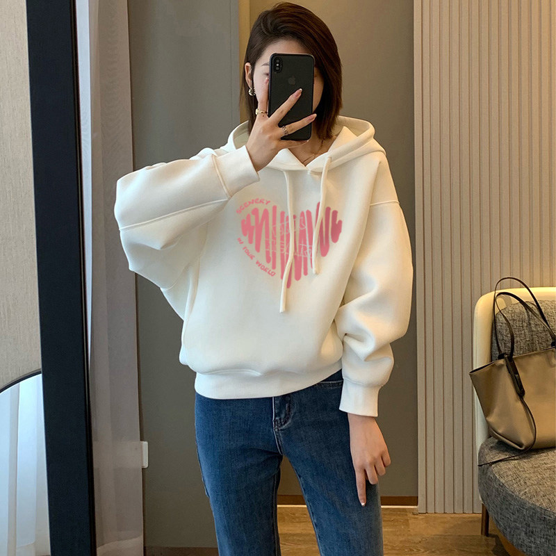 官方正品秋冬新款设计感小众加绒加厚套头休闲连帽卫衣女短款宽松