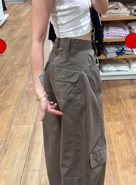 官方正品美式军绿色工装裤女款2025新款秋季大码胖mm高腰宽松慵懒