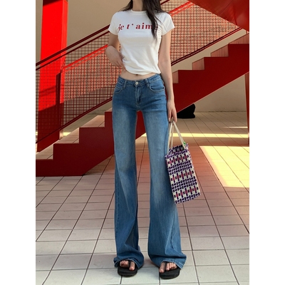官方正品复古微喇牛仔裤女2025年秋季新款辣妹低腰设计宽松弹力喇
