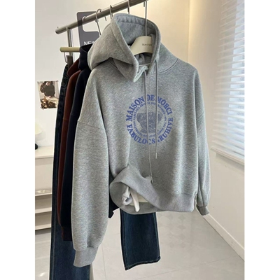 官方正品2025新款爆款秋冬灰色连帽卫衣女款女士加绒加厚短款小个