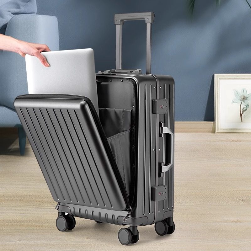 高颜值多功能前置开盖行李箱小型登机箱商务男20寸铝框拉杆箱皮箱