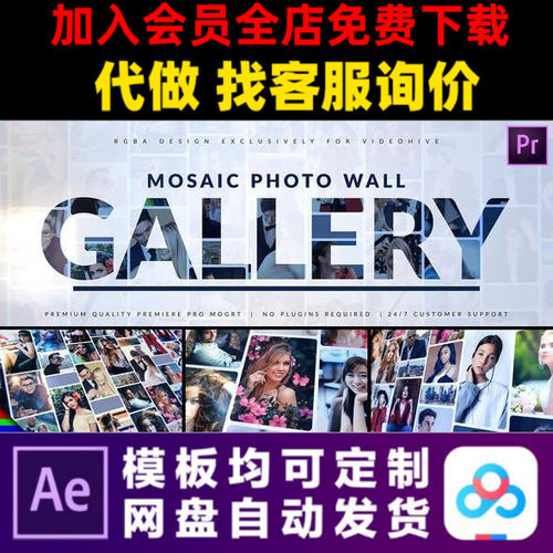 PR模板76张简洁照片墙logo片头动画自媒体企业开场视频制作模版