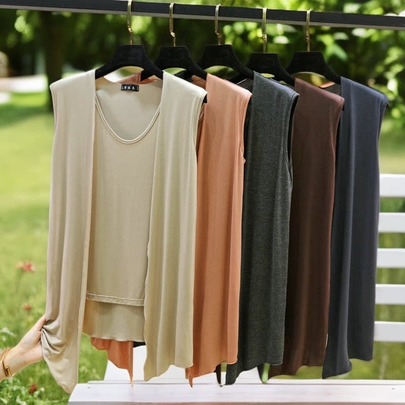 夏季叠穿假两件背心开衫设计感外穿洋气修身显瘦无袖大码吊带上衣