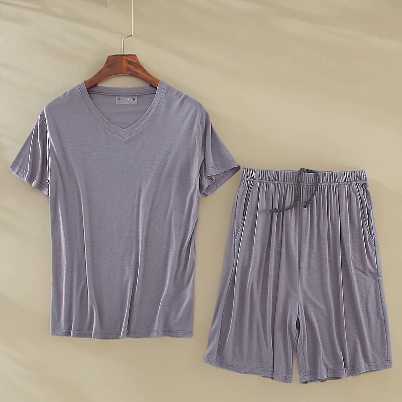 男莫代尔T恤套装短袖短裤家居服休闲运动服特大加肥大码睡衣夏季
