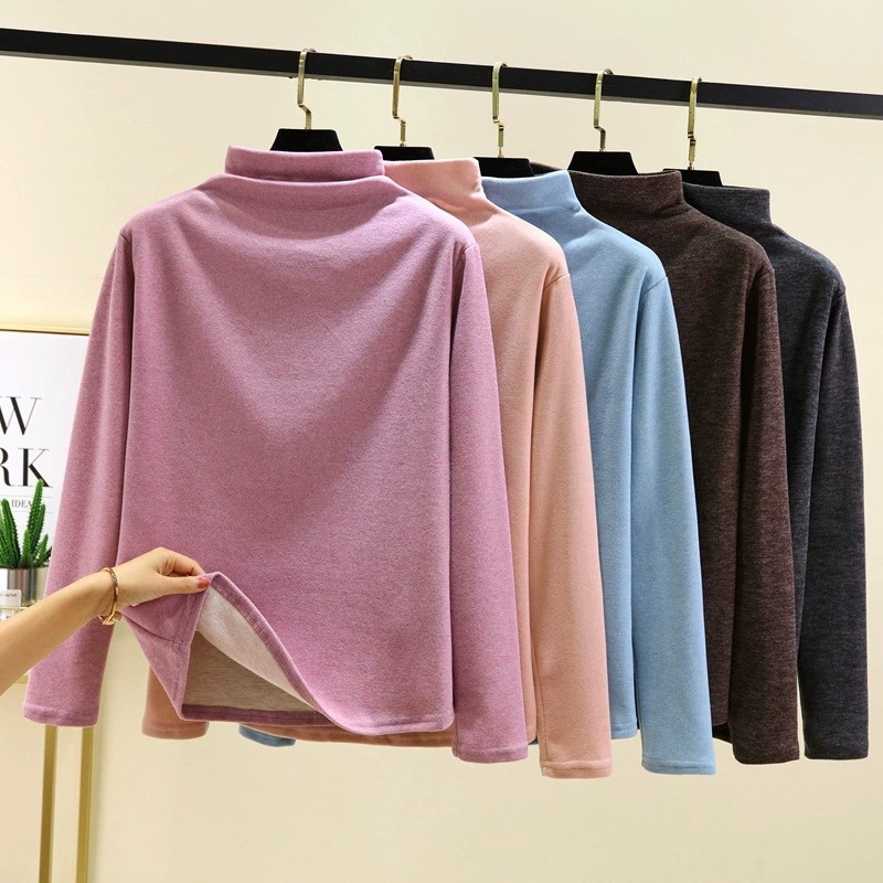 高领德绒打底衫女内搭秋冬季2026新款加厚色加绒保暖上衣大码胖MM