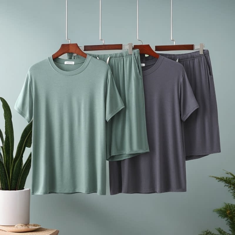 大码加肥睡衣男士夏季凉感莫代尔短袖短裤薄款休闲宽松家居服套装