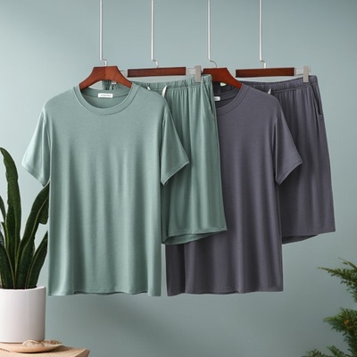 大码加肥睡衣男士夏季凉感莫代尔短袖短裤薄款休闲宽松家居服套装