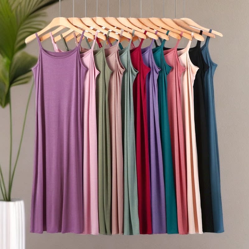大码胖MM200斤莫代尔打底吊带背心睡衣宽松长款防走光女内搭衬裙