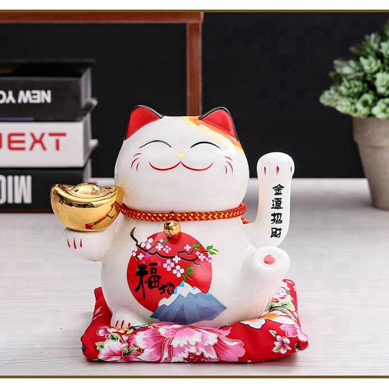 创意可爱自动招手招财猫陶瓷工艺迷你装饰摆件办公开业礼品收银台