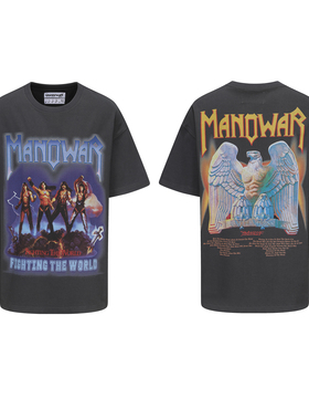 ERISSTOFF Y2K千禧VTG风水洗灰MANOWAR摇滚乐队廓形短袖T恤岳岳