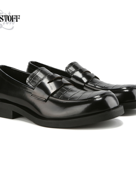 ERISSTOFFxGINGERMI 复古方头黑色鳄鱼纹拼皮厚底增高乐福鞋男女