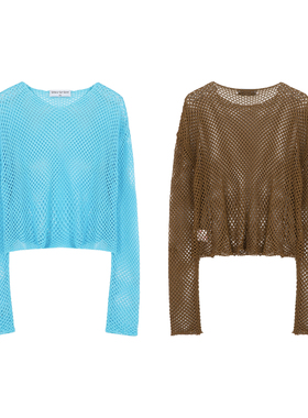 CyCyCy Y2K千禧朋克渔网糜烂百搭休闲加长袖短版网洞针织镂空罩衫