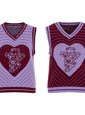 CyCyCy Y2K千禧朋克复古小众波普爱心小熊嵌花百搭POLO领针织背心