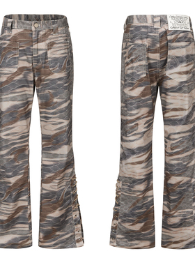 ERISSTOFF Y2K千禧复古虎纹蛇纹迷彩废土抽绳调节微喇长裤袁一琦