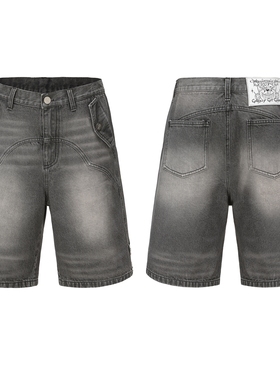 CYCYCY Y2K千禧复古水洗做旧怀旧脏灰拼接流行休闲牛仔短裤