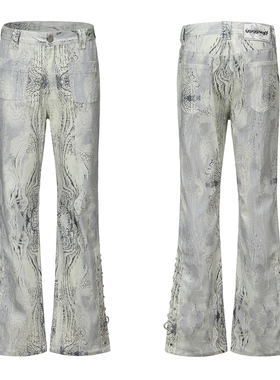 CYCYCY Y2K千禧复古树纹满版抽绳可调节休闲微喇长裤小鬼姚琛