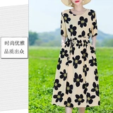 Летнее бамбуковое длинное платье для матери, для среднего возраста, свободный крой, средней длины, короткий рукав