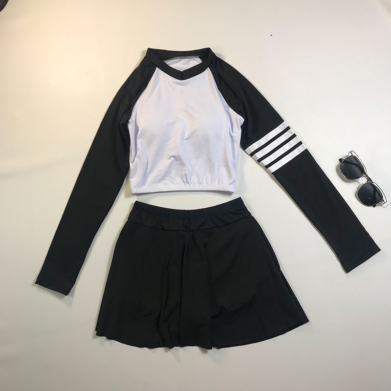 运动风显瘦分体泳衣两件套保守遮肚裙式平角学生ins少女温泉泳装