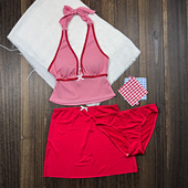 甜辣ins风分体泳衣女三件套性感小胸显瘦保守遮肚温泉度假游泳装