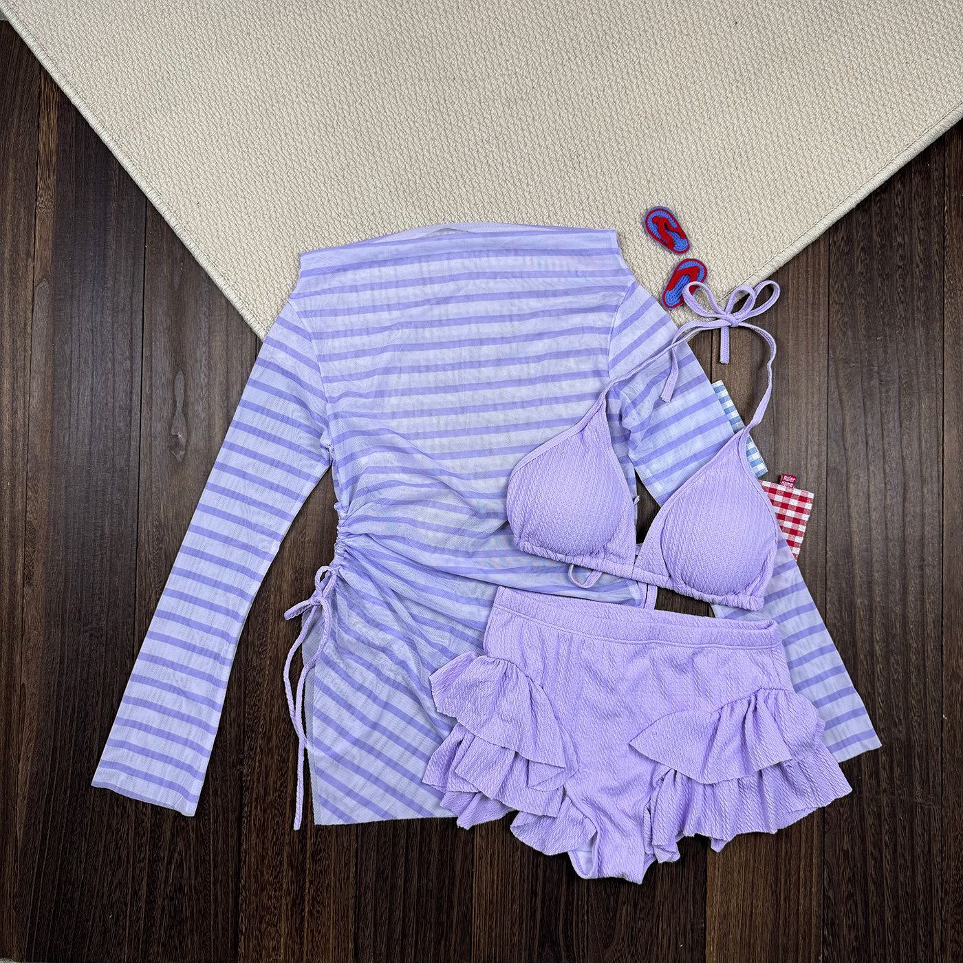 小清新条纹分体泳衣女性感显瘦遮肚保守韩版ins甜辣少女度假泳装