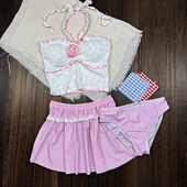 甜辣ins风分体泳衣女三件套性感V领小胸显瘦遮肚学生温泉度假泳装