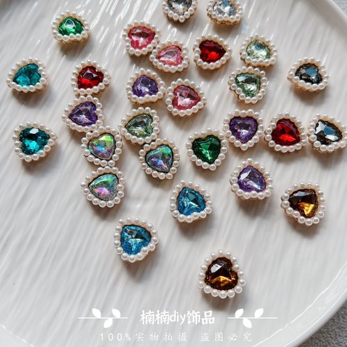 新款合金彩色仿珍珠爱心亚克力钻金色饰品配件手工材料蝴蝶配饰