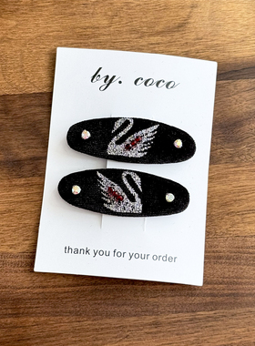 包邮小众秋冬气质丝绒天鹅边夹儿童闪钻黑色刘海夹小红书丝绒发夹