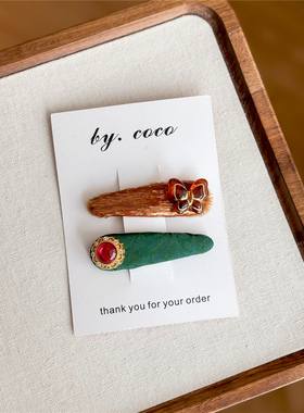 包邮新中式发夹儿童复古蝴蝶bb夹宝宝不伤发夹绿色边夹非manman