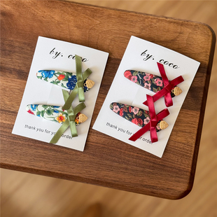 包邮春夏小众发夹碎花发夹儿童蝴蝶结边夹宝宝爱心KTT玫瑰发夹