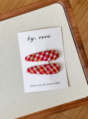 包邮日本进口红格子发夹儿童碎花发饰快团团rae同款边夹发饰新年