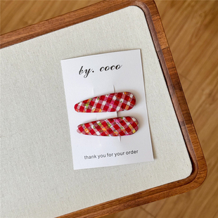 边夹发饰新年 日本进口红格子发夹儿童碎花发饰快团团rae同款 包邮