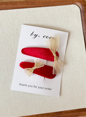 包邮小众儿童发夹轻奢中式发夹新中式喜庆发饰宝宝红色丝绒发夹