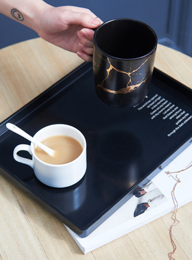 茶盘托盘长方形家用茶水杯塑料黑色咖啡盘客房酒店专用轻奢高级感