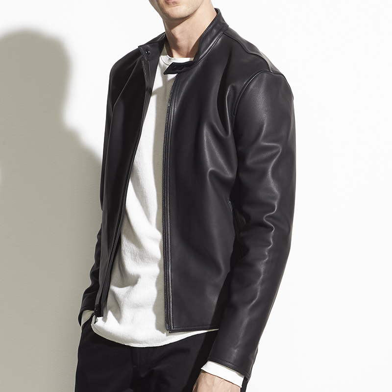 男士修身柔软商务皮夹克