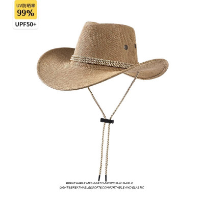 大沿草帽女夏季户外防晒遮阳沙滩帽旅游拍照骑马西部牛仔帽子男款