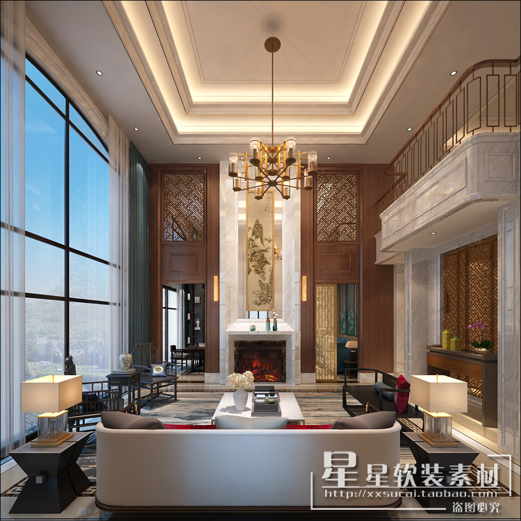 星星软装-2000m²新中式风格独栋别墅豪宅效果图+全套CAD施工图