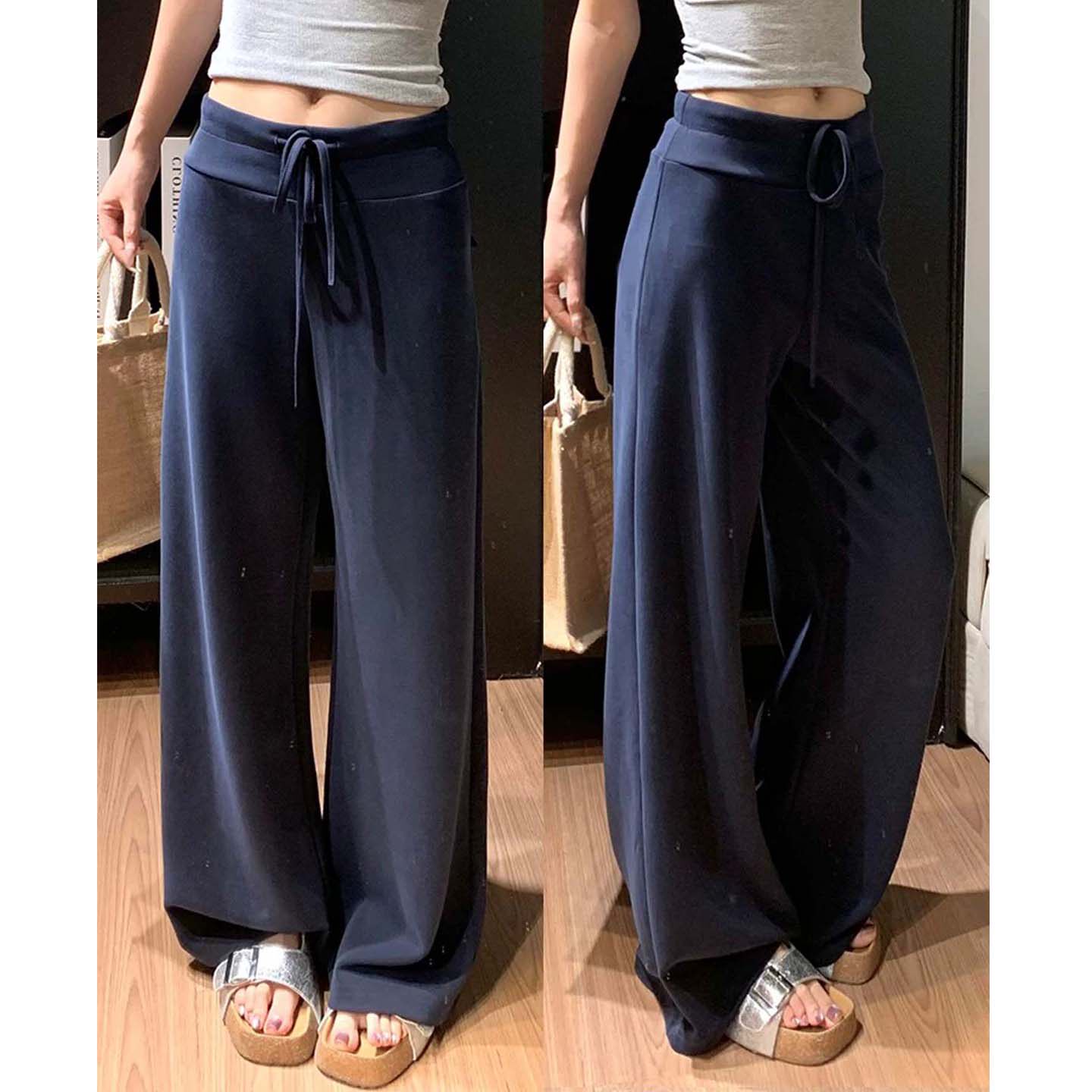 大码窄版阔腿裤女裤春秋夏胖mm垂感直筒高腰瑜伽裤垂垂懒人面膜裤