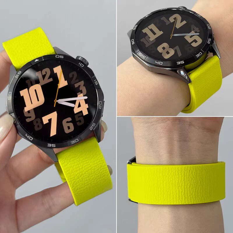 荔枝纹硅胶磁吸表带适用oppowatch3/X/2/3pro手表4pro男女款S腕带