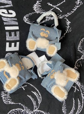 香港代购READYMADE单肩斜挎迷你凯莉包牛仔帆布小怪兽眼睛眉毛包