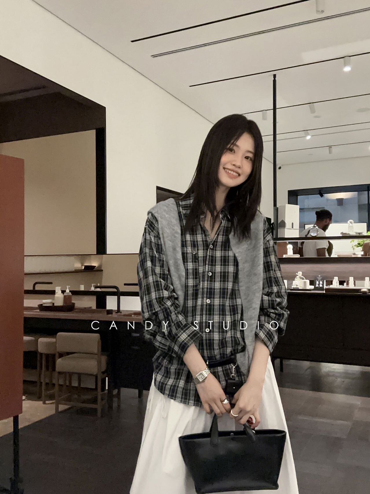 2025秋季新款英伦格子衬衫女衬衫