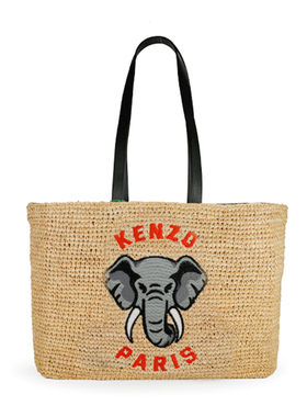 KENZO高田贤三新款女士大象logo图案刺绣编织手提包F02 2SA561